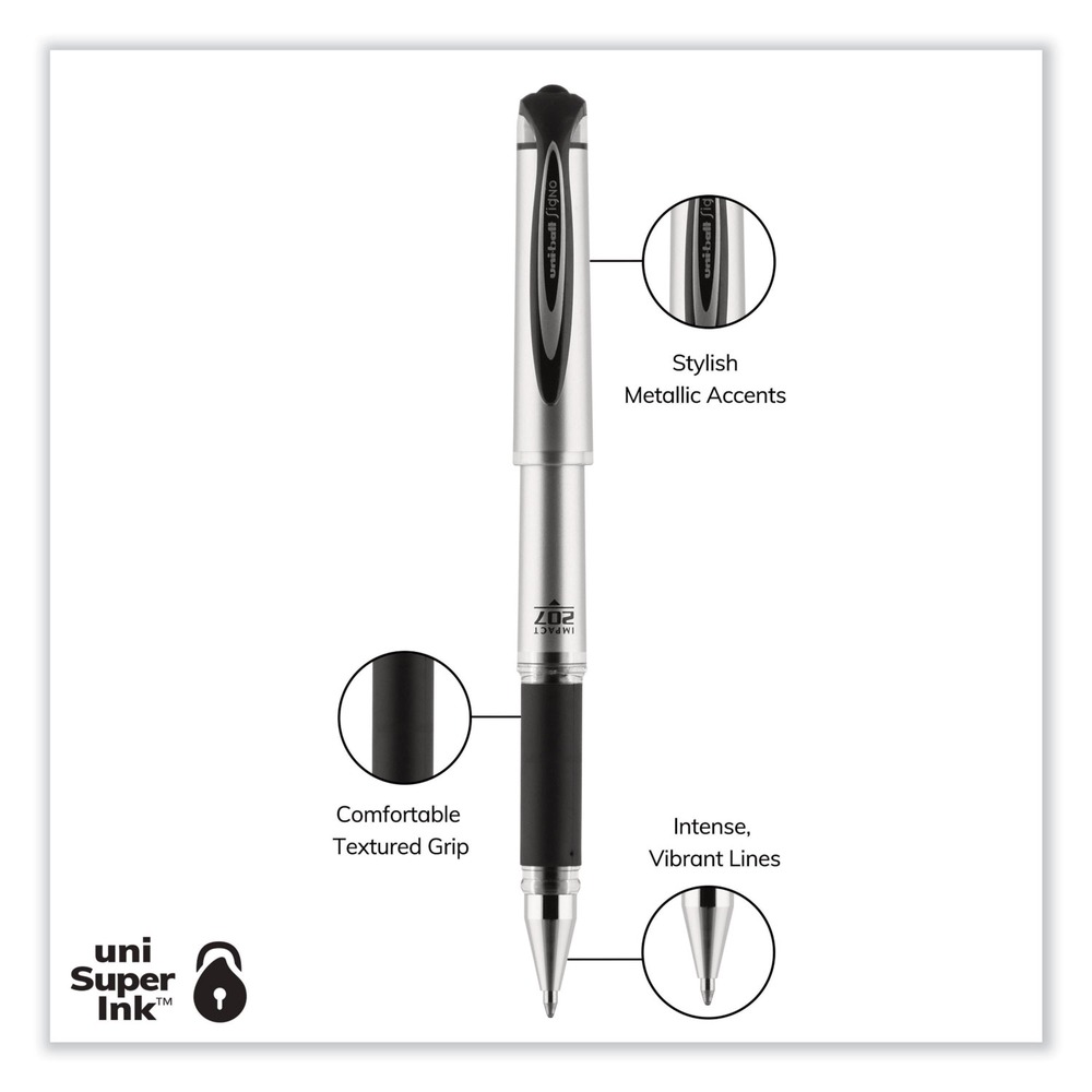 penna gel a impatto uni-ball 65800 207 - inchiostro nero/argento/botte nera/audace 1-DZ nuova - Foto 11 di 11
