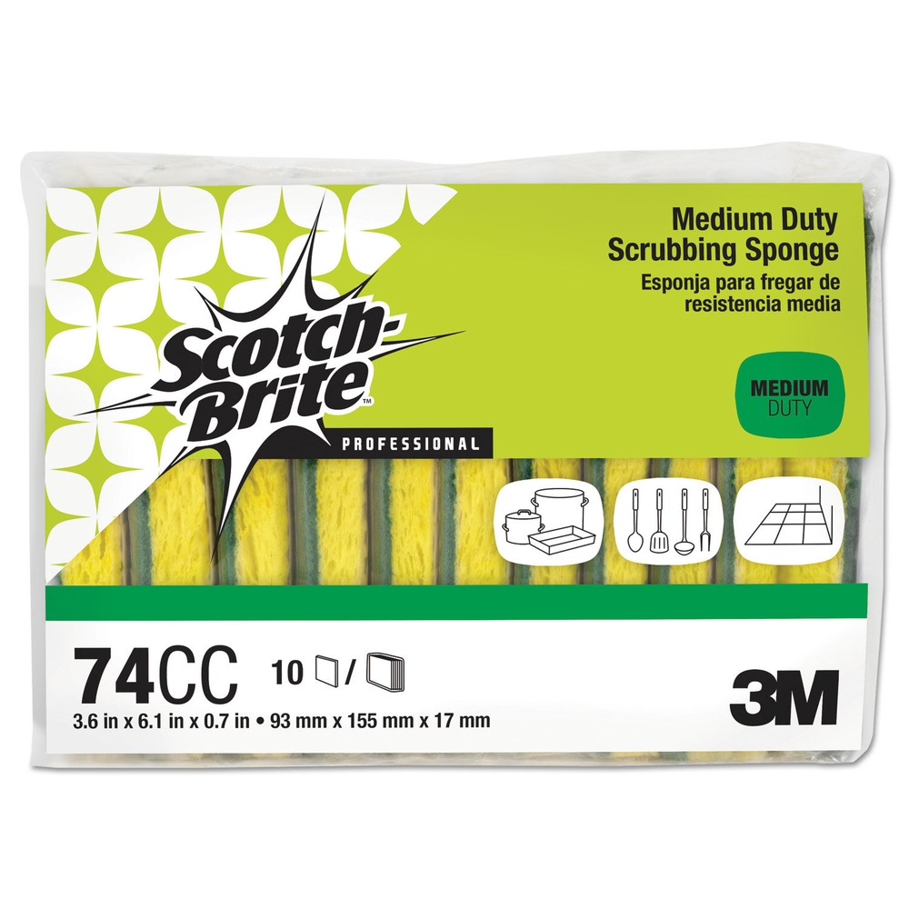 Scotch-Brite PROFESSIONAL 74CC 3.6 in. x 6.1 in. Sponge - YL/GN (10/PK) New - Picture 1 of 4