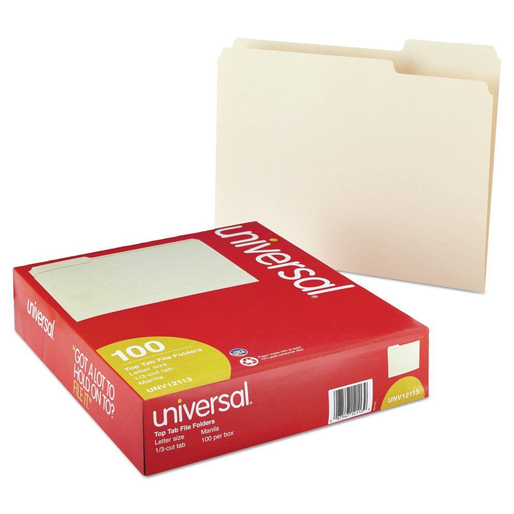 Universal 12113 1/3-Cut Assorted Top Tab File Folders - Letter, MNL (100/BX) New - Picture 3 of 3