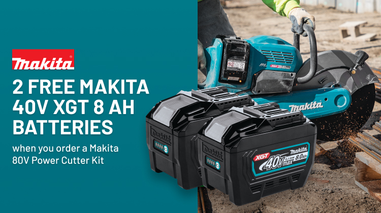2 FREE Makita 40V XGT 8 Ah Batteries when you order a Makita 80V Power Cutter Kit 2 FREE Makita 40V XGT 8 Ah Batteries when you order a Makita 80V Power Cutter Kit