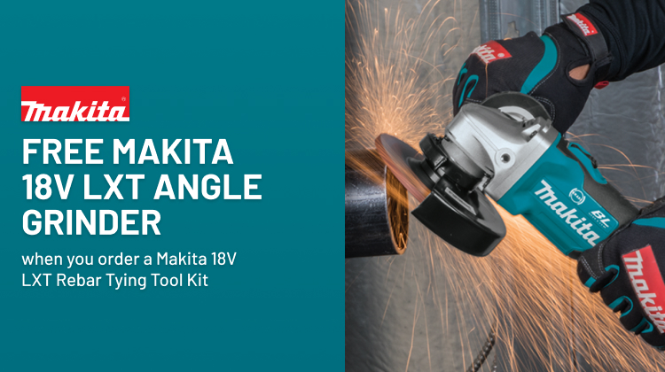 FREE Makita 18V LXT Angle Grinder when you order a Makita 18V LXT Rebar Tying Tool Kit FREE Makita 18V LXT Angle Grinder when you order a Makita 18V LXT Rebar Tying Tool Kit