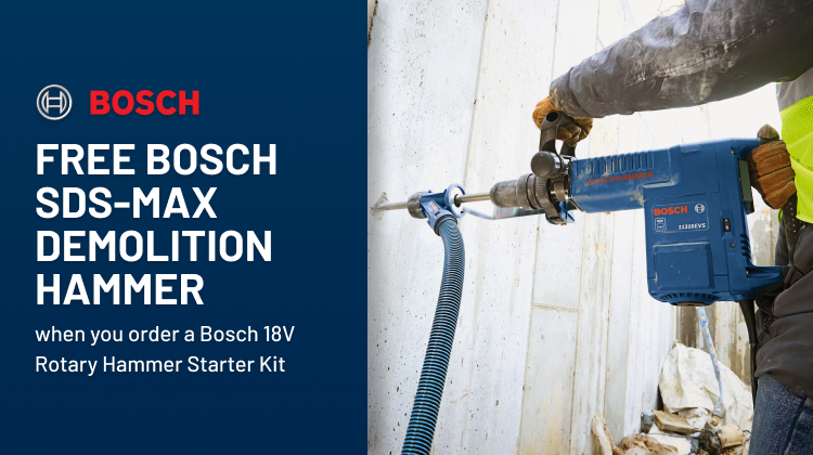 FREE Bosch SDS-max Demolition Hammer when you order a Bosch 18V Rotary Hammer Starter Kit FREE Bosch SDS-max Demolition Hammer when you order a Bosch 18V Rotary Hammer Starter Kit