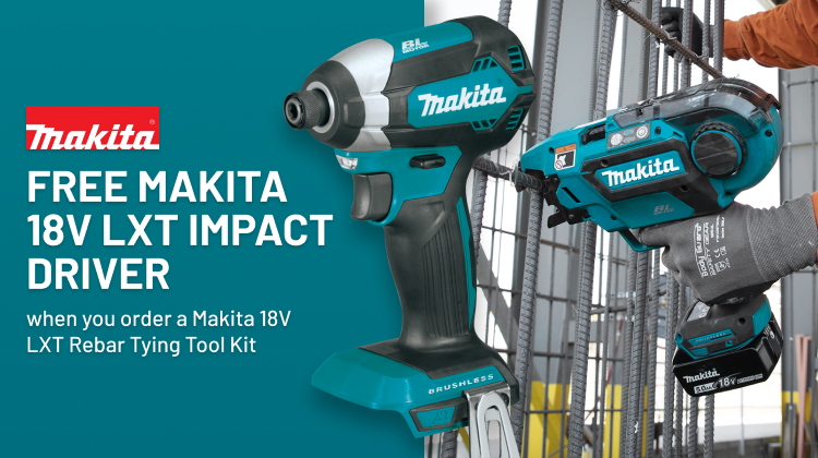 FREE Makita 18V LXT Impact Driver when you order a Makita 18V LXT Rebar Tying Tool Kit FREE Makita 18V LXT Impact Driver when you order a Makita 18V LXT Rebar Tying Tool Kit