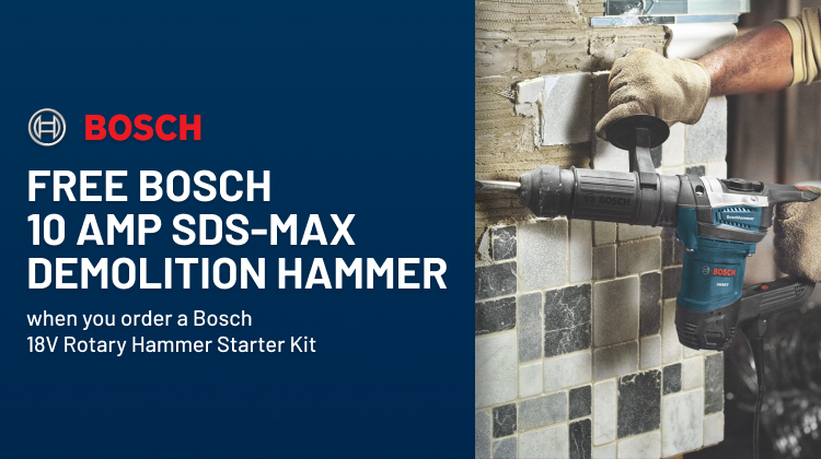 FREE Bosch 10 Amp SDS-max Demolition Hammer when you order a Bosch 18V Rotary Hammer Starter Kit FREE Bosch 10 Amp SDS-max Demolition Hammer when you order a Bosch 18V Rotary Hammer Starter Kit