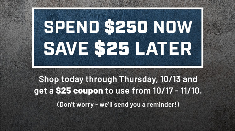 SPEND $250 NOW, SAVE $25 LATER SPEND $250 NOW, SAVE $25 LATER