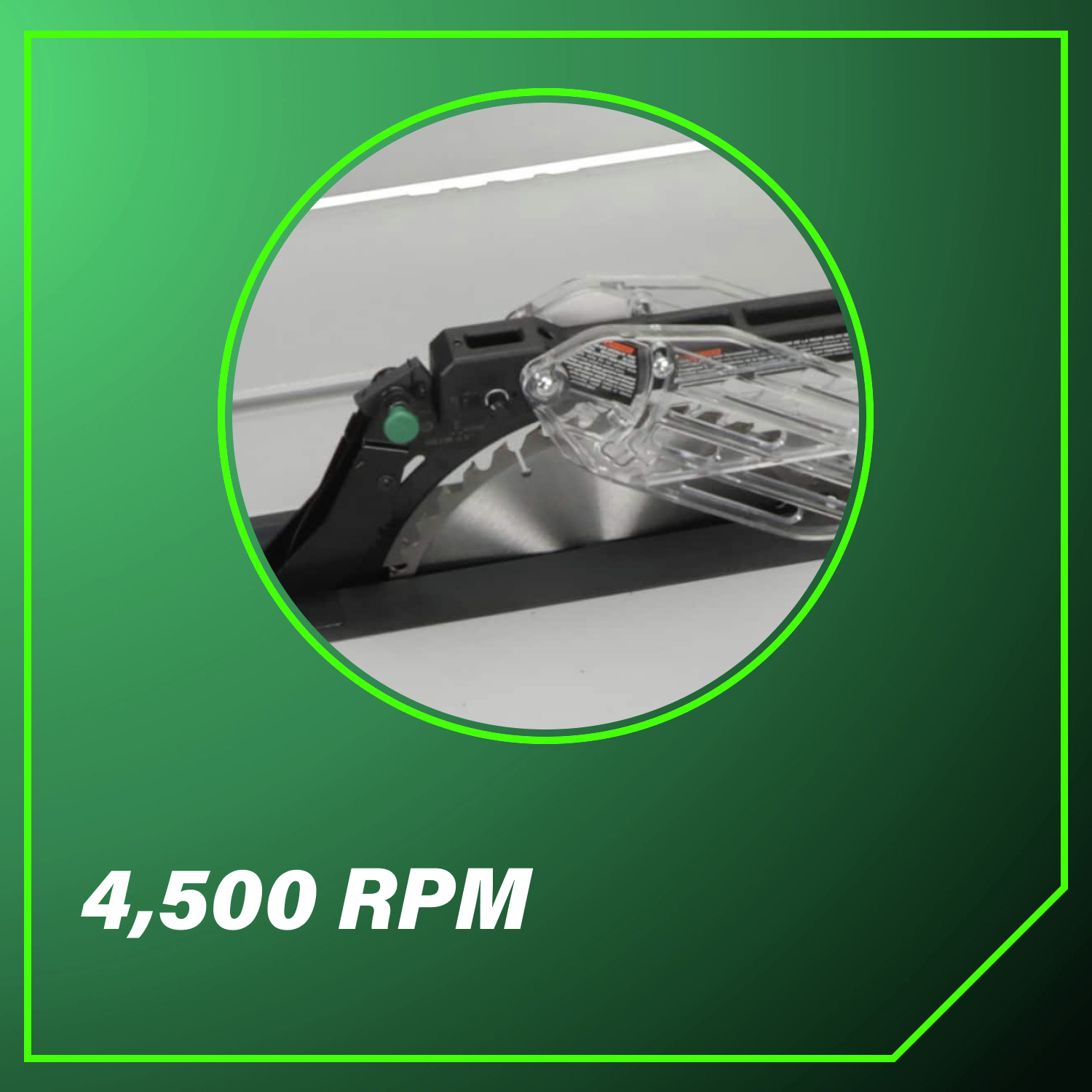 4,500 RPM motor powers through tough materials with ease.