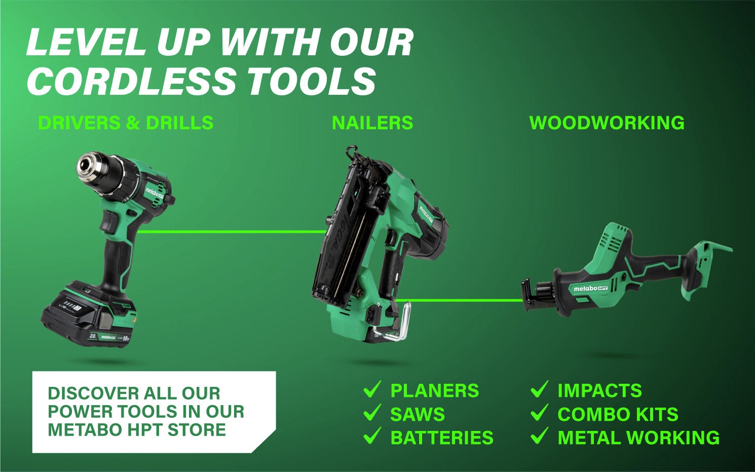 Level up with our cordless tools Browse our high-performance cordless lineup.