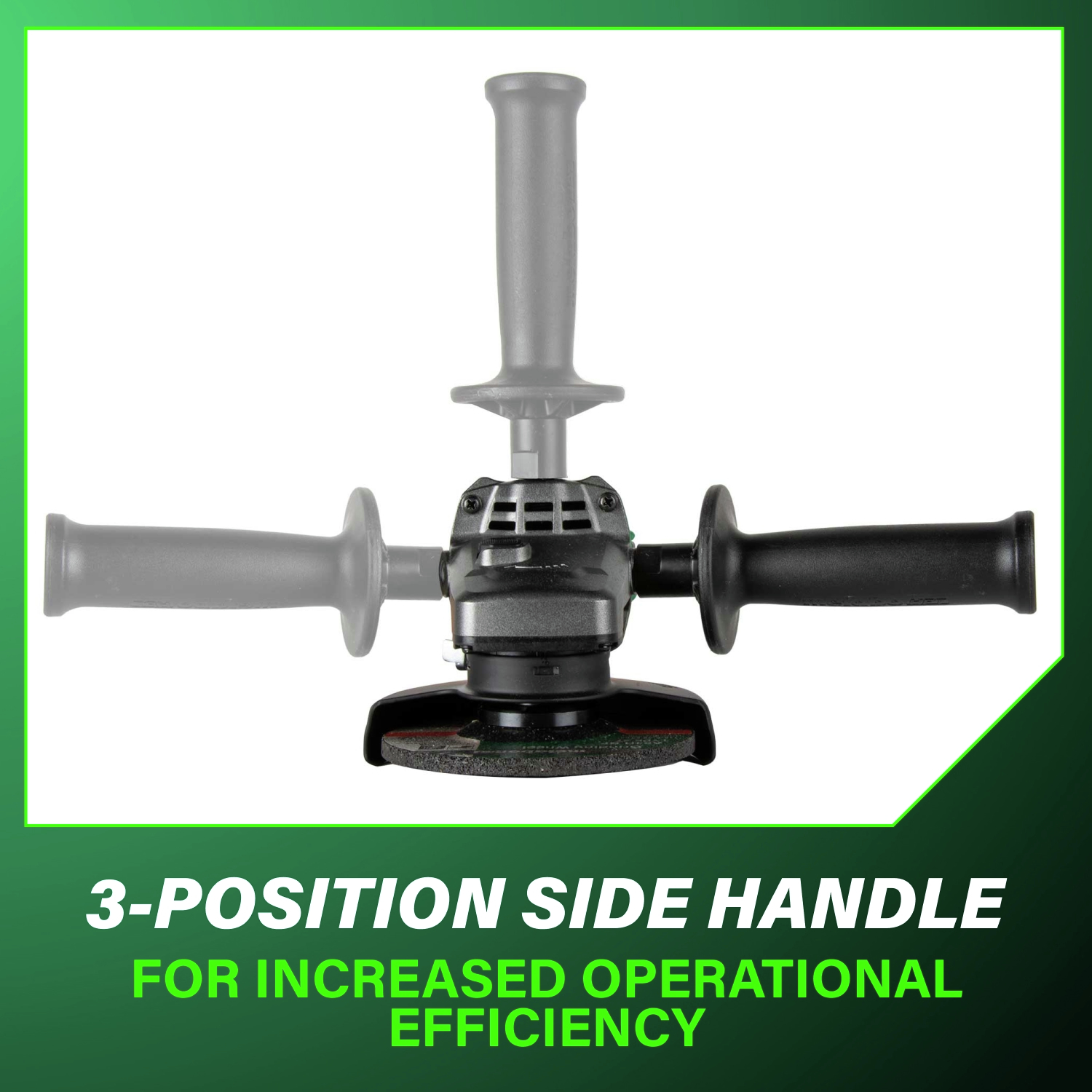 Three-position side handle provides enhanced control and operational efficiency during extended use.