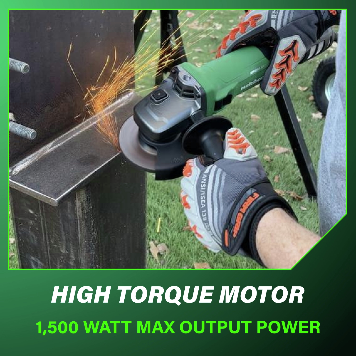 High-torque 1500-watt motor delivers maximum power for demanding grinding and polishing tasks.