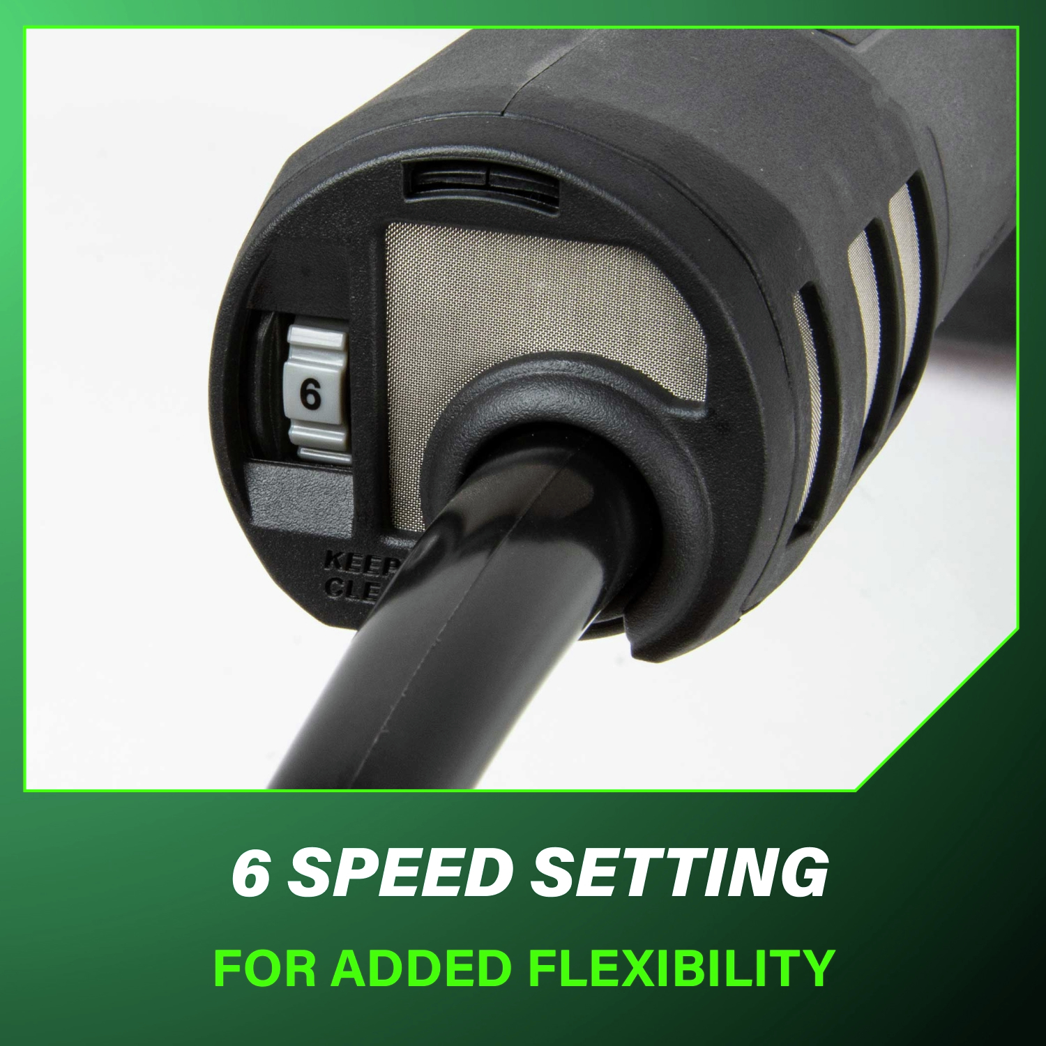 Six-speed settings offer precise control for a wide range of grinding and finishing applications.