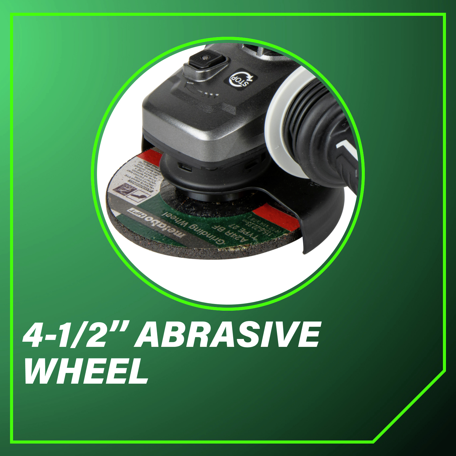 4-1/2 in. abrasive wheel for cutting, grinding, and finishing applications.