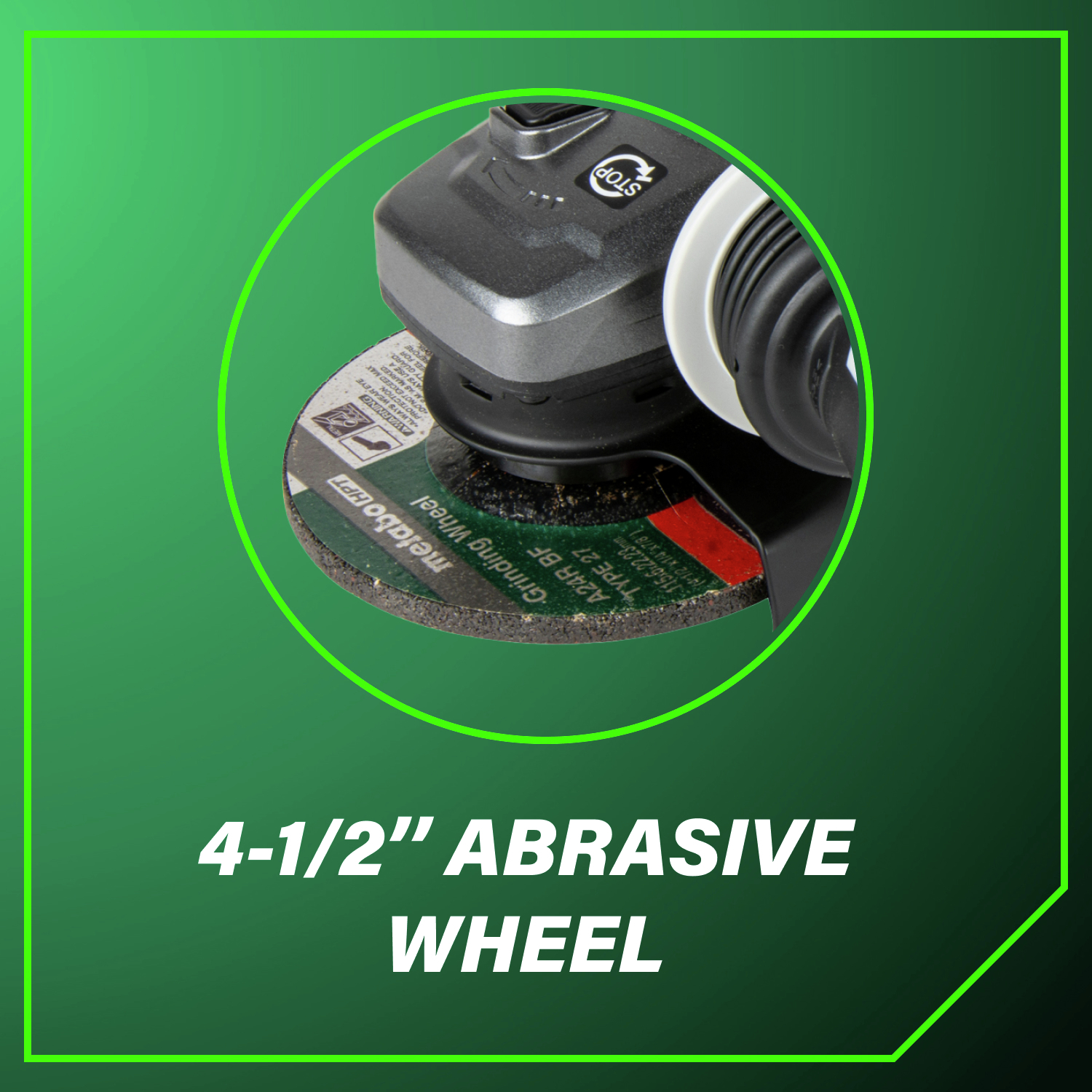 4-1/2 in. abrasive wheel for cutting, grinding, and finishing tasks.