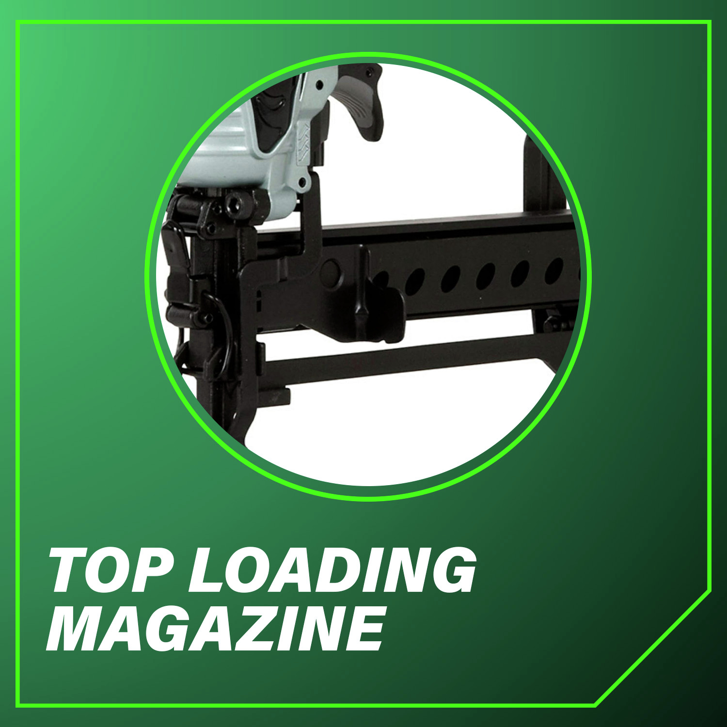 Top loading magazine  for fast and efficient staple changes.