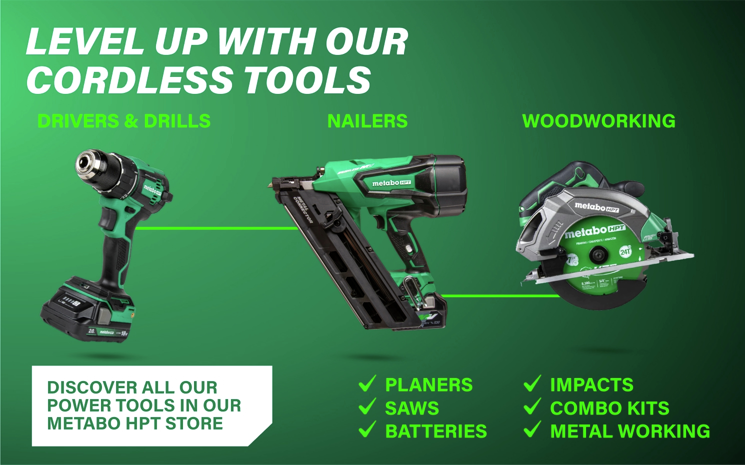 Level Up With Our Cordless Tools designed to meet the needs of professionals across a variety of applications.