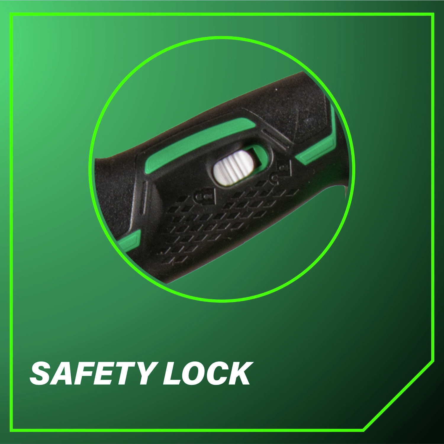 Safety Lock mechanism for enhanced user protection and peace of mind.