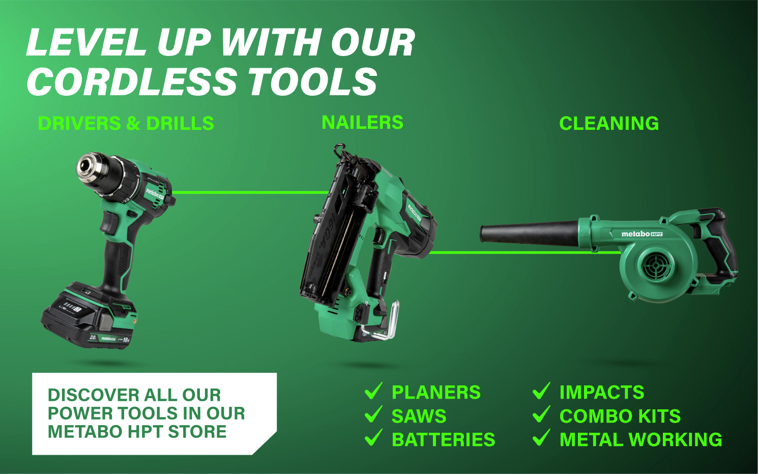 Level Up With Our Cordless Tools designed to meet the needs of professionals across a variety of applications.