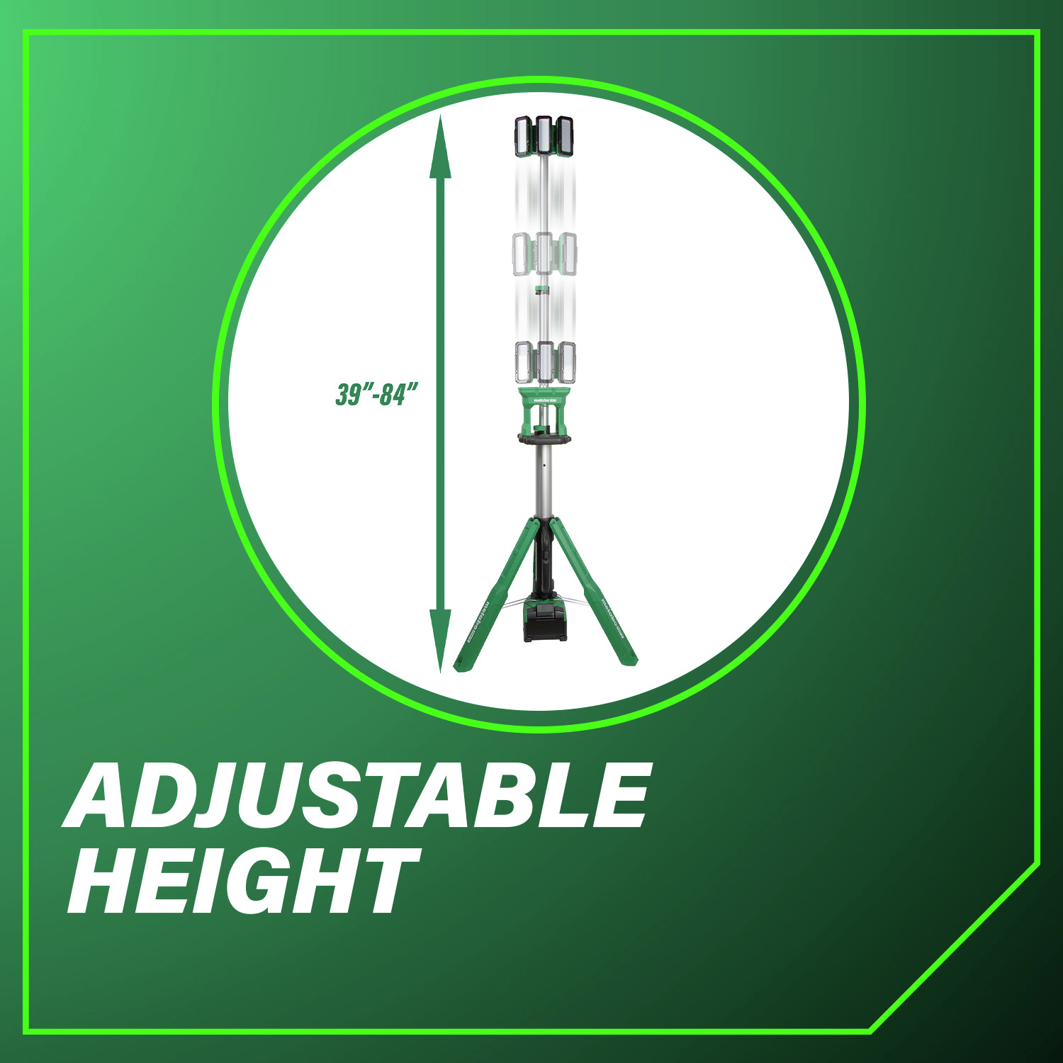 Adjustable Height range from 39 in. to 84 in., providing versatile and convenient lighting for every task.