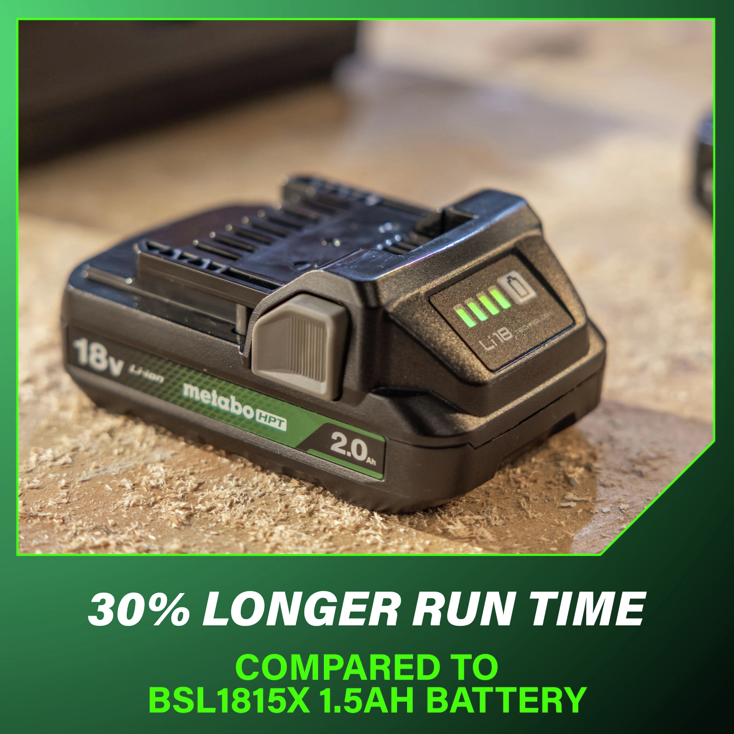 Experience up to 30% longer run time compared to the BSL1815X 1.5 Ah battery for extended performance.