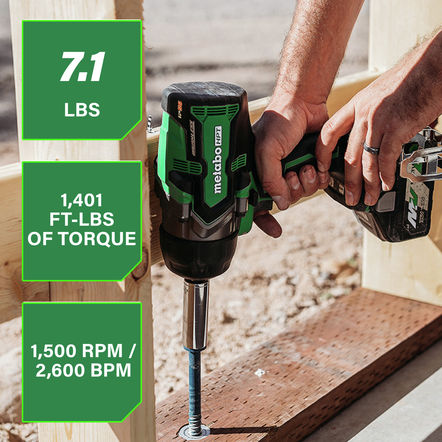 Weighing just 7.1 lbs. with 1,401 ft-lbs. of torque and speeds up to 1,500 RPM and 2,600 BPM, it blends power and agility for superior results.