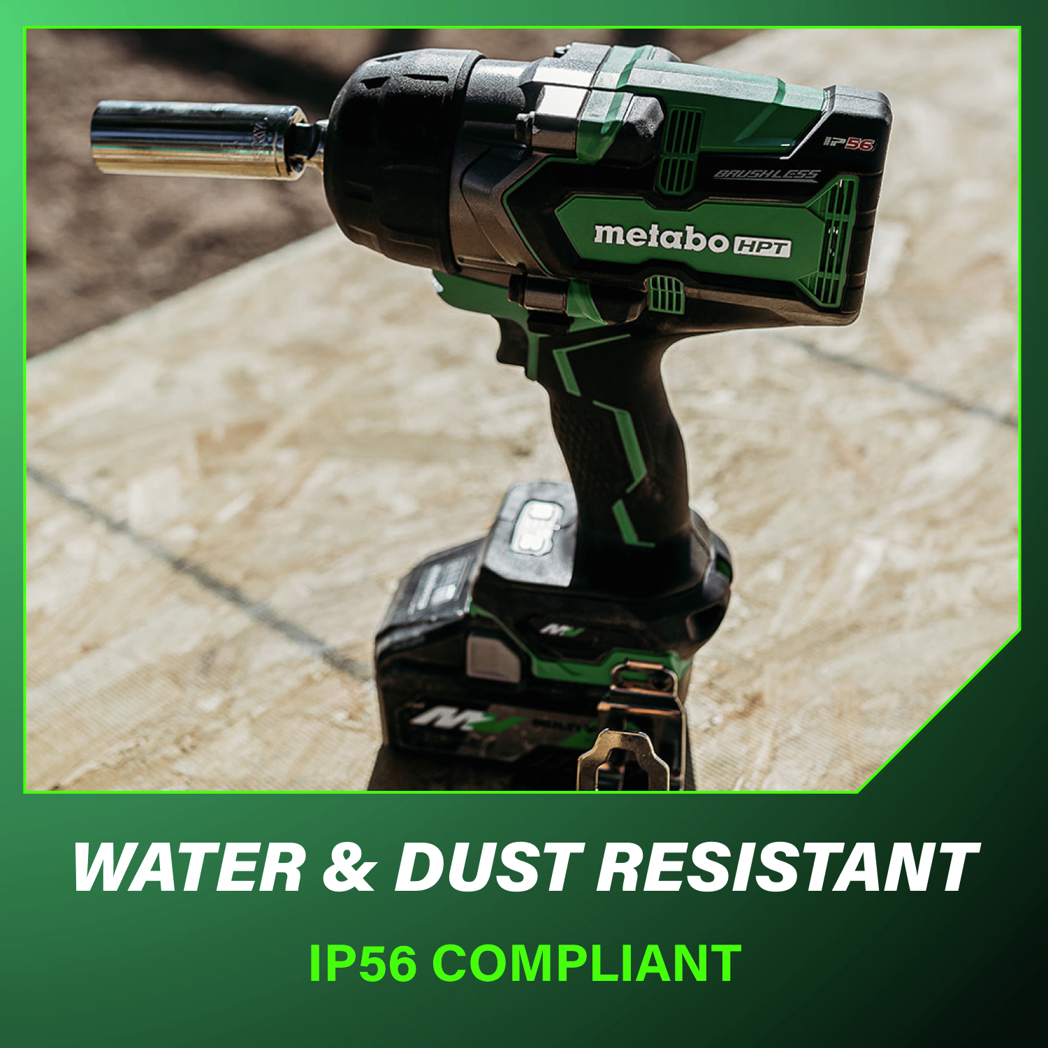 Built tough with IP56-rated protection, this tool withstands dust, water, and jobsite abuse without compromise.