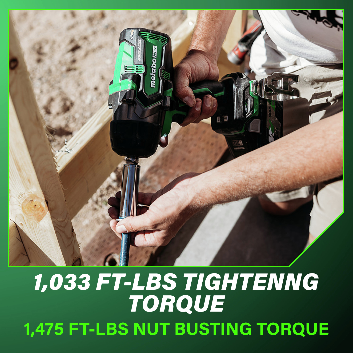 Delivers up to 1,033 ft-lbs. of tightening torque and 1,475 ft-lbs. of breakaway force for uncompromising power.
