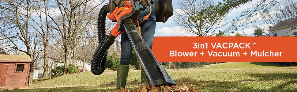 BLACK+DECKER 3-in-1 Electric Leaf Blower, Leaf Vacuum, Mulcher (BEBL7000) &   Basics 50-Foot 3-Prong Vinyl Indoor/Outdoor Extension Cord - 13