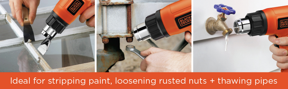 Ideal for stripping paint, loosening rusted nuts + thawing pipes