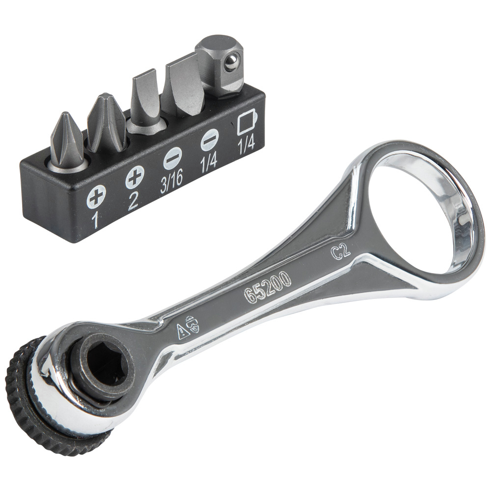 Klein Tools 65200 5-Piece Mini Ratchet Set with Phillips, Slotted, and Adapter for Other Socket Sizes