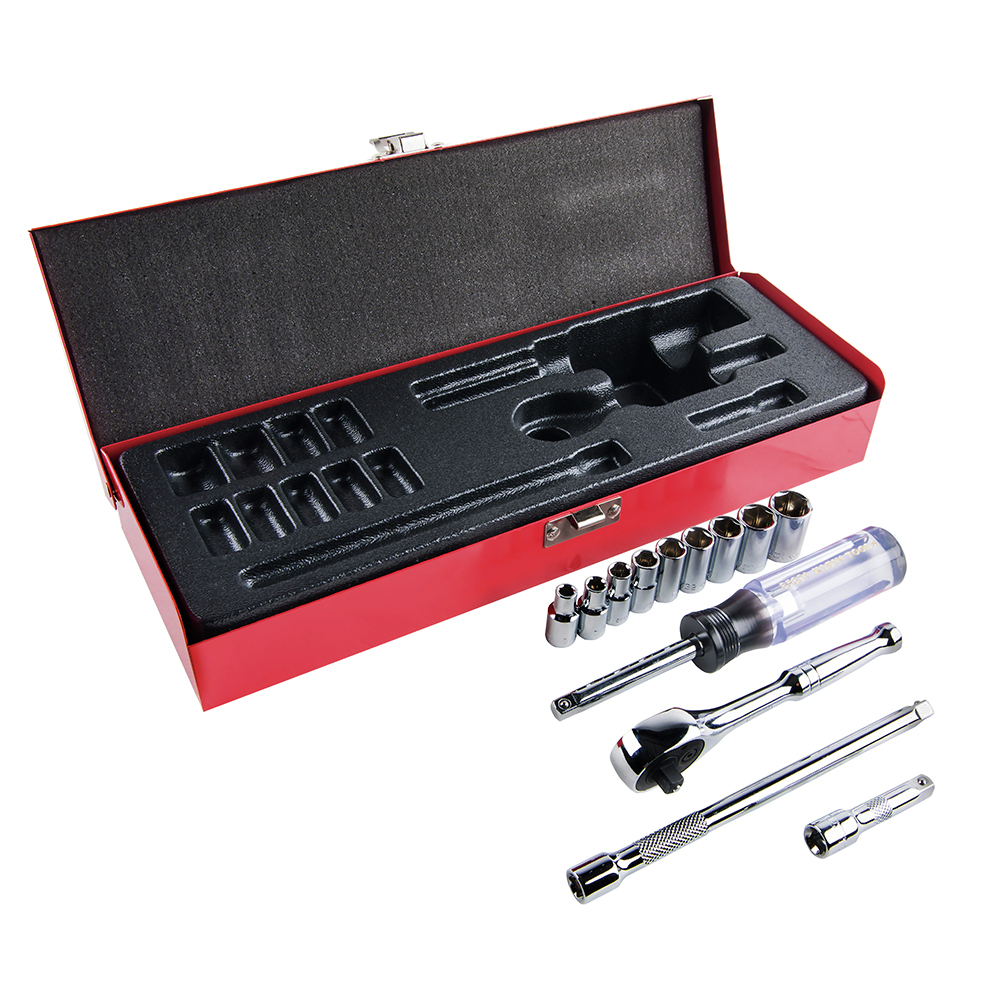 Klein Tools 65500 1/4-Inch Drive Socket Wrench Set with Spinner Handle