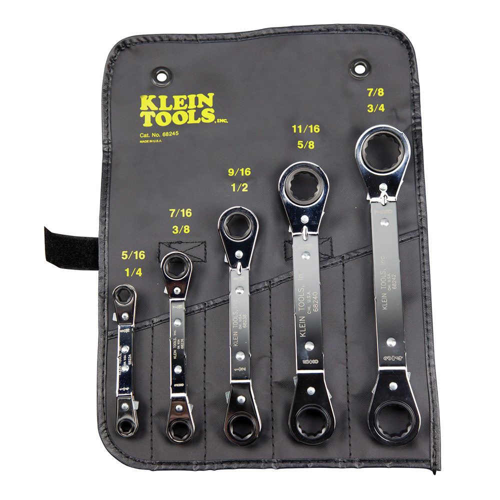 Klein Tools 68245 5-Piece Reversible Ratcheting Box Wrench Set