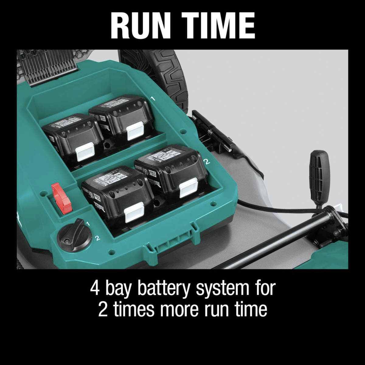 18V X2 (36V) LXT Lawn Mower has 4 bay battery system for 2x run time