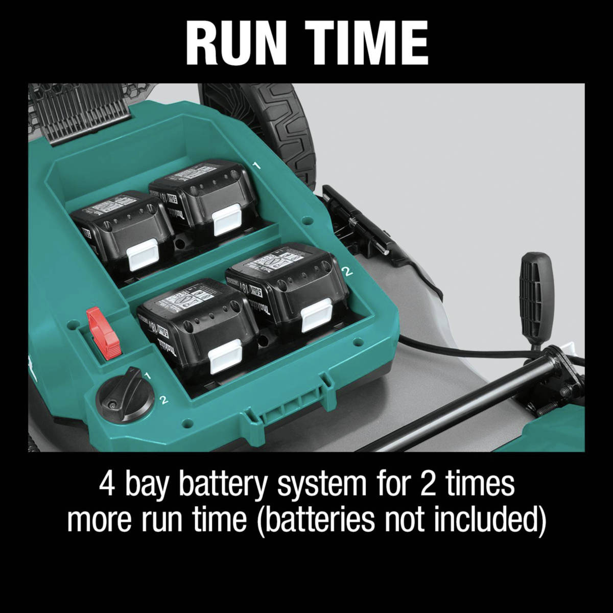 18V X2 (36V) LXT Lawn Mower has 4 bay battery system for 2x run time