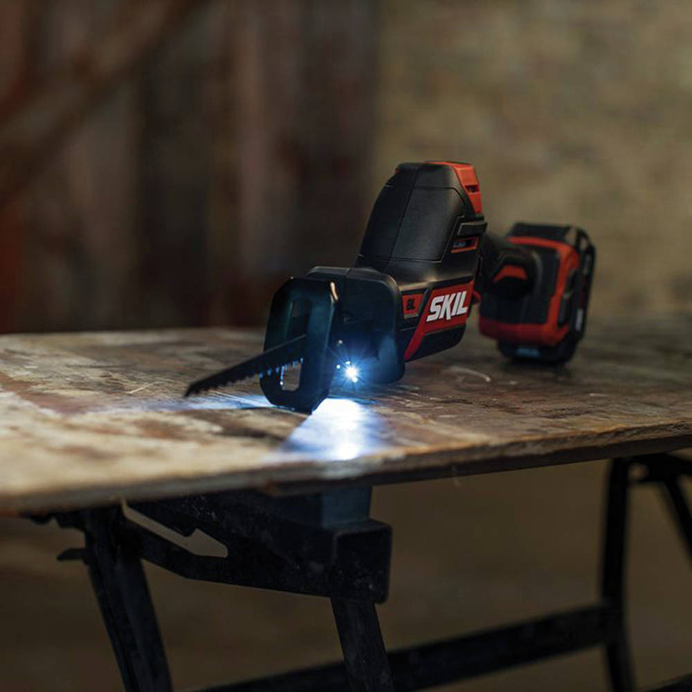 LED light illuminates work area when trigger is pressed, and light remains on 10 seconds after trigger is released